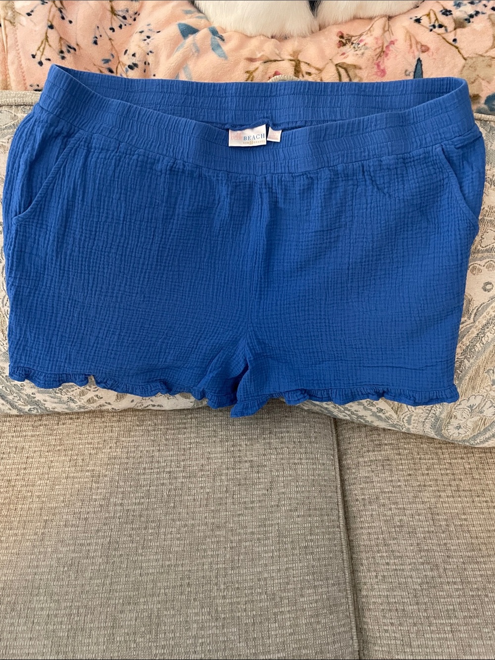 Belle Beach Cobalt Blue Gauze Ruffle-Hem High-Waist Shorts 2x